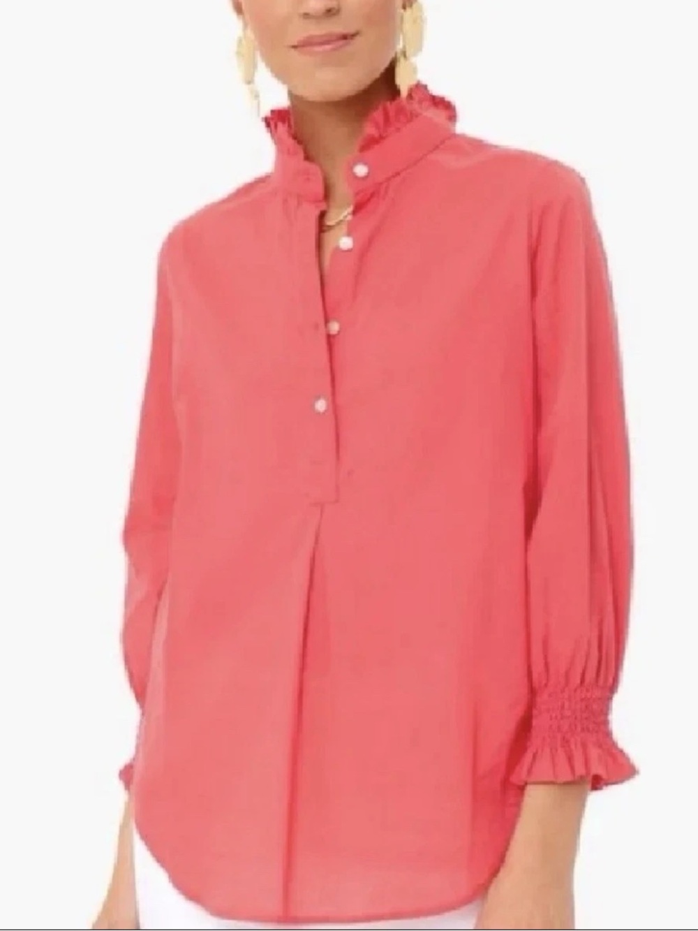 Tuckernuck Teagan Coral Ruffle-Neck Popover Blouse Size S